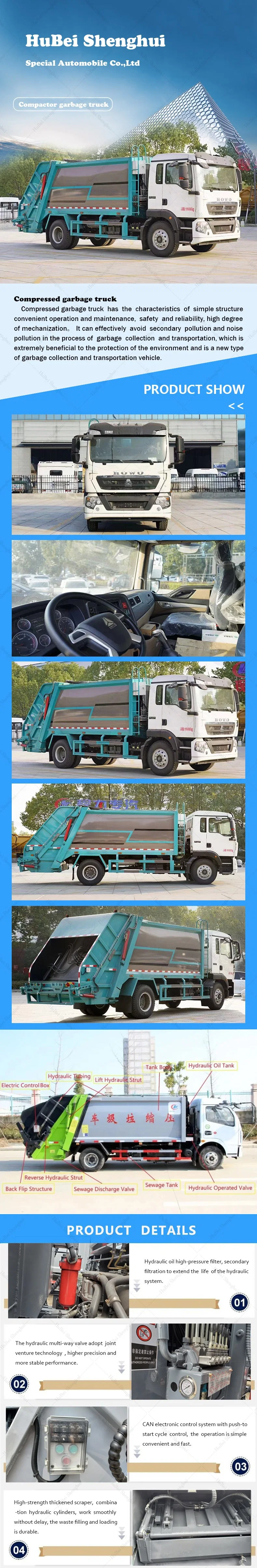 HOWO 4X2 Wast Compactor Garbage Refuse Truck Compression Garbage Collection Transport Truck Garbage Transfer Disposal Recycling Waste Management Garbage Truck